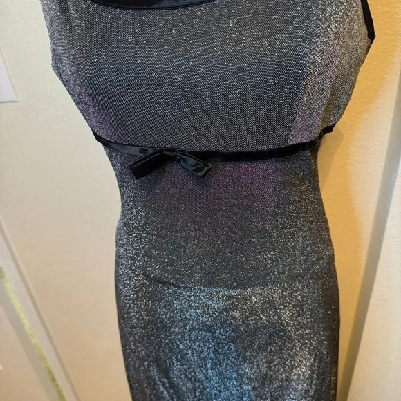 Vintage Y2K Dave & Johnny Silver Metallic Baby Doll Sheath Maxi Dress Size 10 - Picture 2 of 7